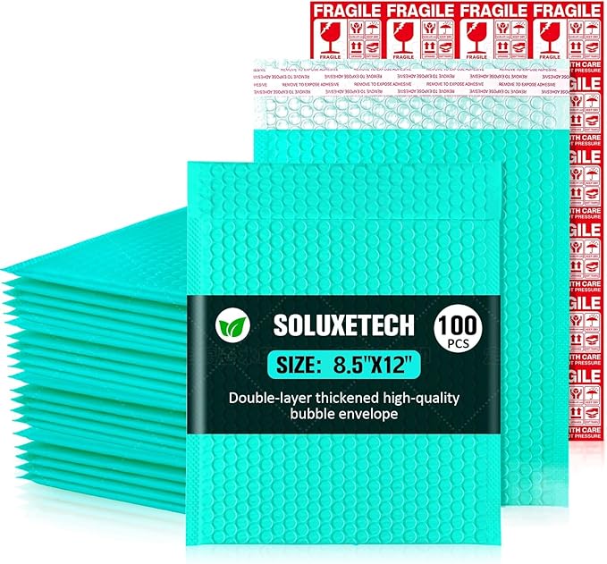 Bubble Mailers 8x12'' 100 Pack and 24PCS Fragile Stickers Teal Thick Waterproof Padded Poly Envelopes Bubble Wrap Mailers Self Seal Shipping Bags for Mailing Small Business Homes Envelope Mailers #2