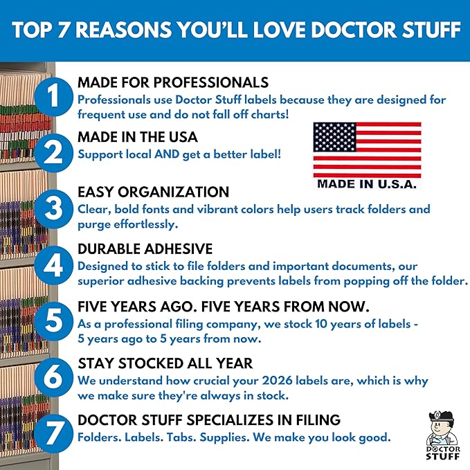 2026 Year Stickers, Doctor Stuff 2026 Chart Stickers, Yellow Green/Black Color Coded, Traco Style, USA Made Year Labels for End Tab File Folders, 500/Roll, 1 Roll, 3/4" x 1-1/2"