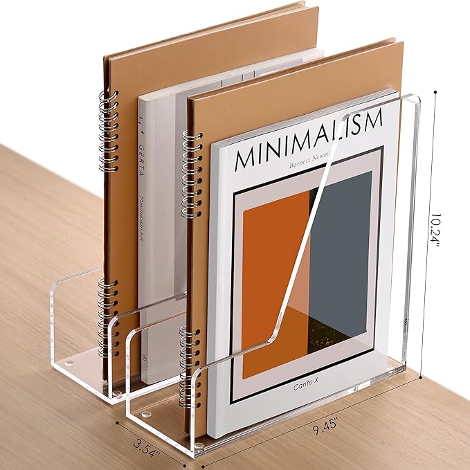 SANRUI 2-Pack Acrylic Magazine File Holder Desk Organizer Magazine Rack, Clear, Vertical File Sorter Holders, 9.45" D x 3.54" W x 10.24" H