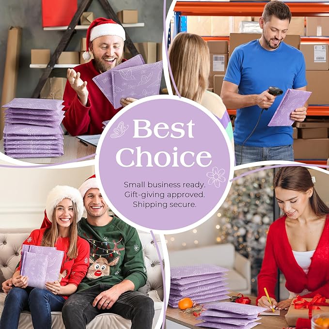 Metronic Bubble Mailers 6x10" 50 Pack Usable Size 6x9,Waterproof Mailing Padded Envelopes for Small Business,Cushioning Bubble Wrap Mailer Bags,Shipping Envelopes for Gift,Small Items Purple Butterfly