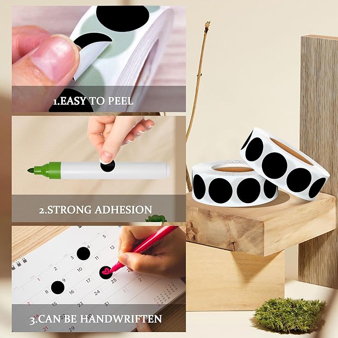 ‎‎WANSTE 10Rolls 10000PCS 0.75 Inch Small Black Sticky Tags, Permanent Sticky Dot Color Code Labels in Dispenser Box,Circle Blank Labels Total for Documents, Inventory,Calendars, CDs,Garage Sales