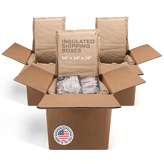 Insulated Thermal Shipping Boxes 14"x14"x14", Pack of 3 - USA-Made Cold Food Shipping Box 5.8-Gallon Capacity with Thermal Paper Liners, Absorb Condensation – Ideal for Frozen Food by IDL Packaging
