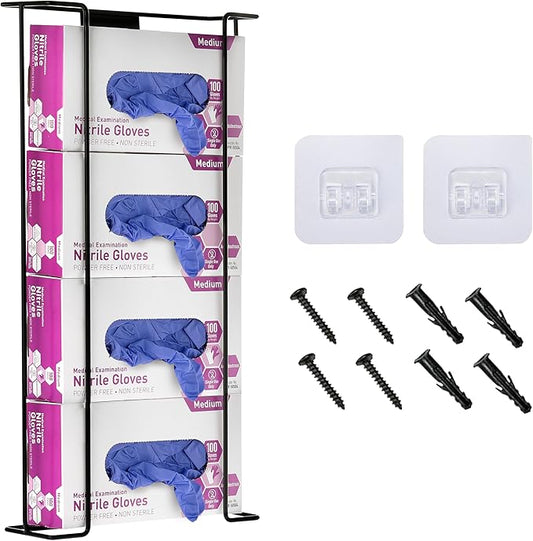 Alpine Glove Holder for Wall Mount Latex Gloves - Wire Box Dispenser for Disposable Gloves, Tissues, Masks, Wipes & More - Fits 4 Boxes (Black)