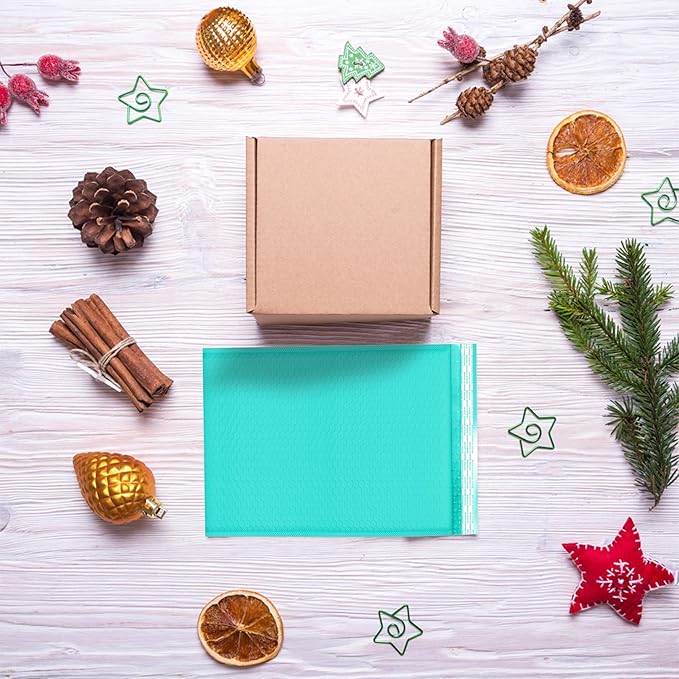 Teal 10x13 Inch Poly Bubble Mailers |Self Seal Padded Envelopes for Thick books | Air Cushioned Bubble Mailer | Usable Size 9.5x13 Inch | Waterproof Lightweight Mailing Shipping Bags | 100 Pack Bulk