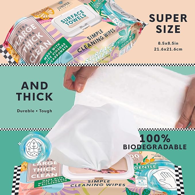 Single Surface Cleaning Wipes, Thick & Large Dispose, All-Purpose Cleaner for Bathroom, Kitchen, Office, 100 Count Soft Flow, Biodegradable, White Soap Scent