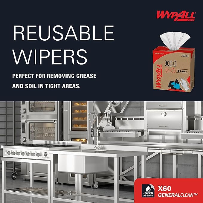 WypAll GeneralClean X60 Cloths Multi-Task Cleaning Wipes (34790), Pop-Up Box, Strong and Absorbent Towels, White (10 Boxes of 118 Sheets, 1,180 Sheet Total)