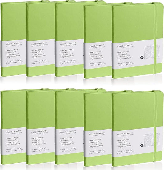 Lined Journal Notebook, 10Pack Hardcover Notebook for Men & Women – Journals for Writing, Work, School, Home & Daily Notes, 160 Pages – Medium A5, 5.7"x8", 100 gsm Thick Paper (Grass Green)
