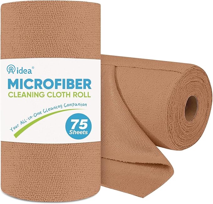 AIDEA Microfiber Cleaning Cloth Roll, 75PK, Reusable Paper Towels Tear Away Cloth, Microfiber Towels Washable Shop Rags, Lint Free Cleaning Rags for House, Kitchen, Window, 11.5"×11.5", Coffee