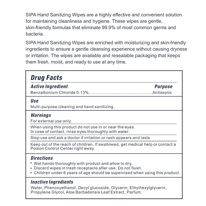 SIPA Hand Sanitizing Wipes 100 WIPES/CANISTER, Soft Textured Wipes, Fresh Scented, (24 CANISTERS)