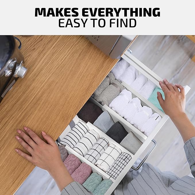 Bambüsi 4 Pack Drawer Dividers - 2.6" High, 16-22" Adjustable Bamboo Drawer Organizers for Clothes, Expandable Dresser Separators in Bedroom/Bathroom/Kitchen/Office Organization and Storage (White)