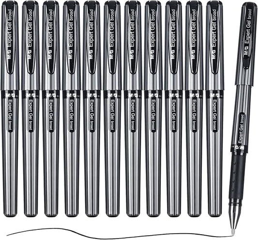 M&G Gel Pens, 1.0mm Black Ink Gel Pens Bold Point, Quick Dry Gel Ink Pens Bulk Smooth Writing with Soft Anti-Slip Grip & Plug-In Cover for Journaling Office Supplies School Women Men (12 Pack)