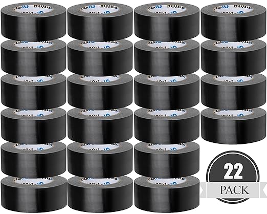 22 Pack Black Duct Tape Bulk, 2 Inch Heavy Duty (Total 660 Yards), Strong No Residue All-Weather Tape, Tear by Hand, Multi-Use for Indoor
