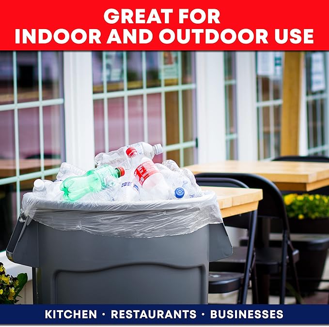 Veska 55-60 Gallon Trash Bags, Large Clear Garbage Bags,150 Bags Bulk Can Liners Perfect for Office, Waste, and Storage Use, Recycling, Yard Waste, and Leaf Collection, Rollaway Bin Liners