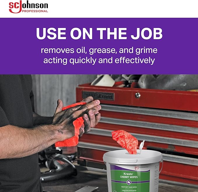 SC Johnson Professional Kresto Cherry Wipes for Heavy Duty Cleaning, 4-Pack of 130-count Buckets, Hand Cleaning Wipes for Mechanics and Other Professional Use