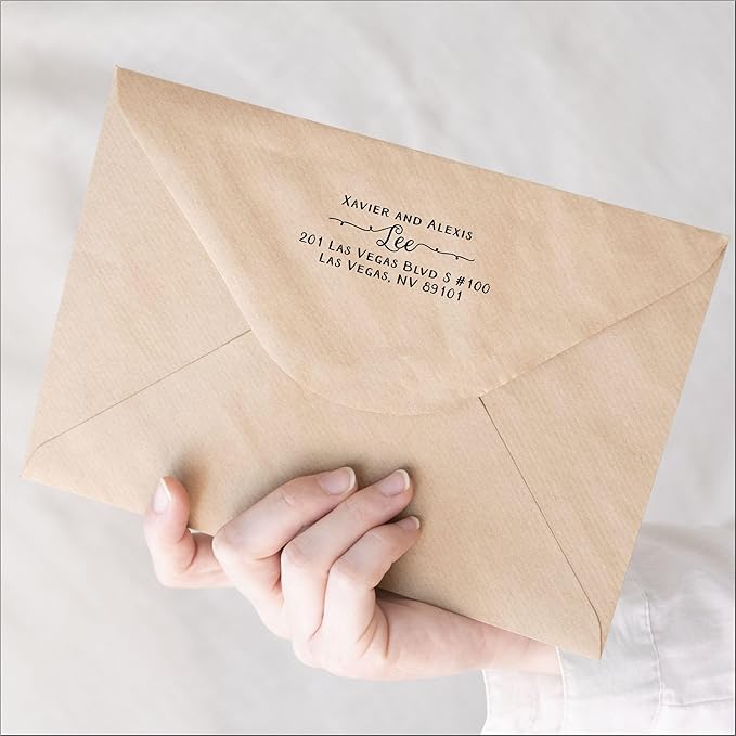 Self Inking Return Address Stamp - Custom 4 Line Personalized Address Stamp for Envelopes, Wedding Invitations, Business, Mailing Labels (Williams Curly Tails)