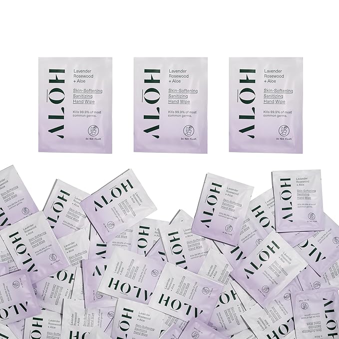 ALŌH Skin - Softening Sanitizing Hand Wipes – Lavender Rosewood + Aloe - 1 Box of 500ct Individually Wrapped Wipes