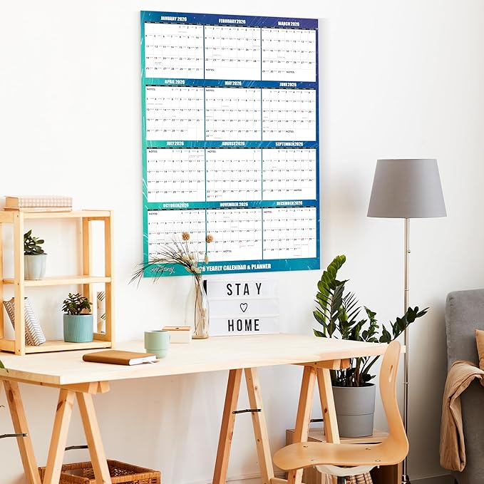 32" x 48" Apricity 2026 Wall Calendar Dry Erase - Aurora Green Wall Calendar Wet & Dry Erasable Laminated 12 Month Annual Yearly Planner, Reversible, Horizontal/Vertical,with Julian Dates