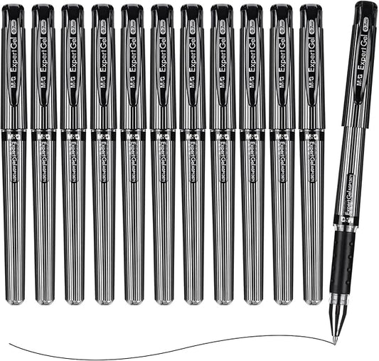 M&G Gel Pens, Black Ink Gel Pens Medium Point 0.7mm, Roller Ball Gel Ink Pens Bulk, Quick Dry Pens Smooth Writing with Anti-Slip Grip & Plug-In Cover for Office Supplies School Women Men (12 Pack)