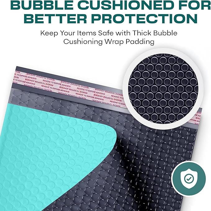 Teal Small Bubble Mailers 4x8 Inch #000 | Thick Padded Poly Bubble Mailer Envelopes | 500 Pack Bulk | Trading Card Sports Card Shipping