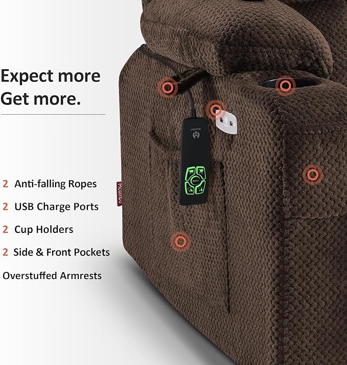 MCombo Dual Motor Power Lift Recliner Chair for Elderly, Lay Flat Lift Chair with Heat and Massage, Petite Lift Chair, Cup Holders, USB A&C Ports, Fabric 7893 (Small, Coffee)