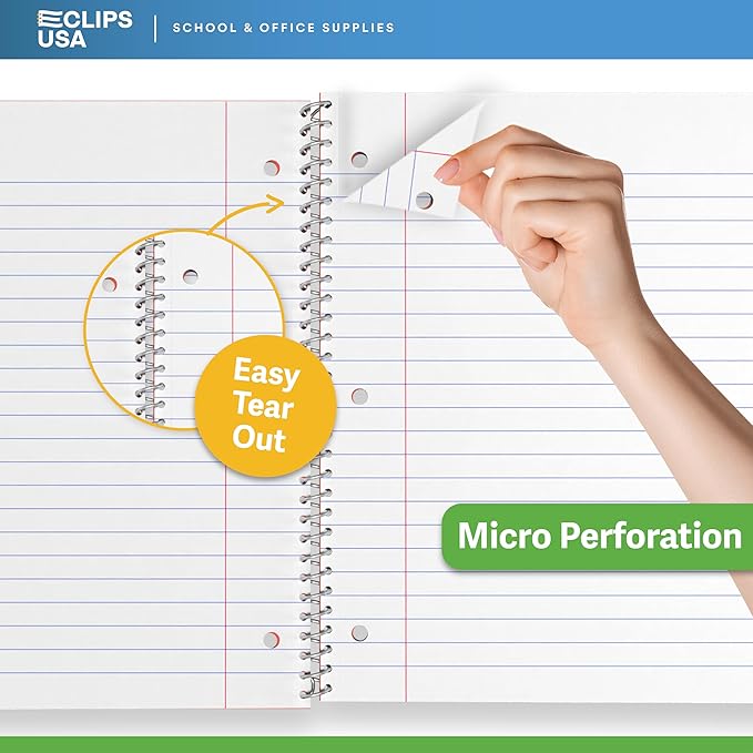 Spiral Notebook, College Ruled Notebooks, 70 Sheets, Single Subject, Notebooks Bulk, 6 Color Assortment, 3 Hole Perforated Sheets (12, College Ruled)