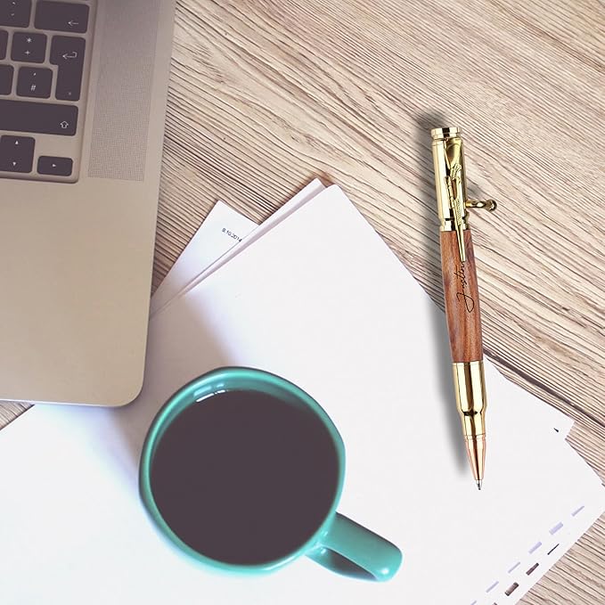 Personalized Bolt Action Pen, Free Engraved Wood Metal Ballpoint Pen with 2 Refills, Customized Pen with Name, Custom Gift for Birthday, Father's Day, Christmas