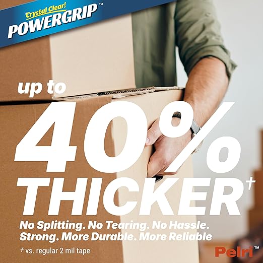 POWERGRIP Transparent Packing Tape, Heavy Duty & Crystal Clear, 6 Rolls with Dispensers, Total 393 YD, 65.6 YD x 1.88", Strong Adhesion for Boxes, Packaging, Shipping, and Moving Supplies, XE75