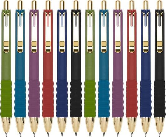 Linbsunne Gel Pens Black Ink Pen 0.5mm fine Point Pens Smooth Writing Retractable Office Supplies (Vintage-12 pcs)