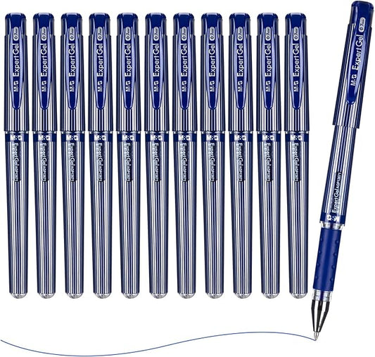 M&G Gel Pens, Blue Ink Gel Pens Fine Point 0.7mm, Roller Ball Gel Ink Pens Bulk, Quick Dry Pens Smooth Writing with Anti-Slip Grip & Plug-In Cover for Office Supplies School Women Men (12 Pack)