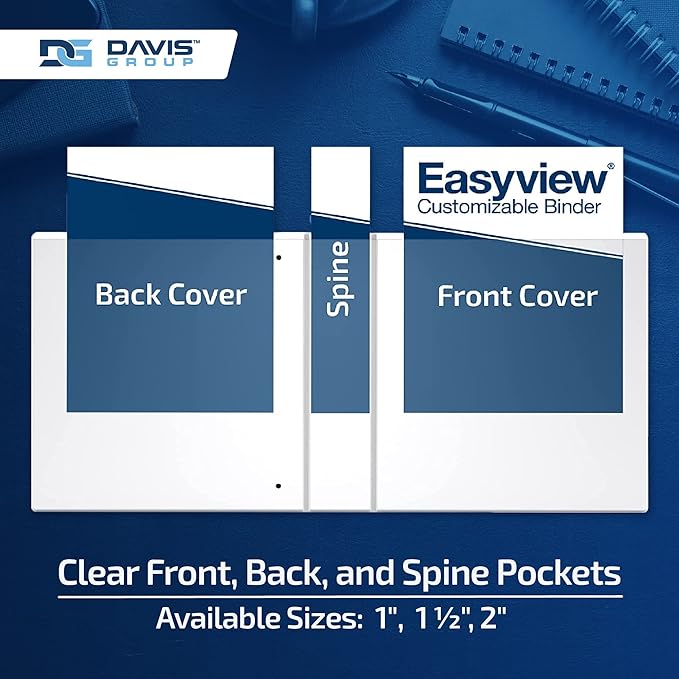 Easyview Premium 2-Inch Binders with Clear-View Covers, 3-Ring Binders for School, Office, or Home, Colored Binder Notebooks, Pack of 4, Round Ring, Fashion Colors
