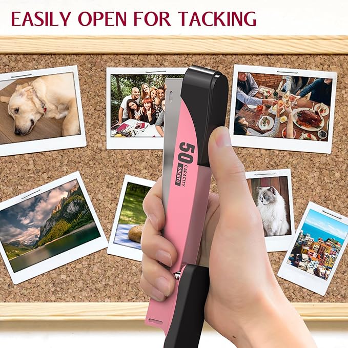 Metal Stapler Heavy Duty 50 Sheet Capacity with 1750 Staples and Staple Remover, Full Strip Staplers for Desk, No Jam, Non-Slip for Office & Classroom, Pink