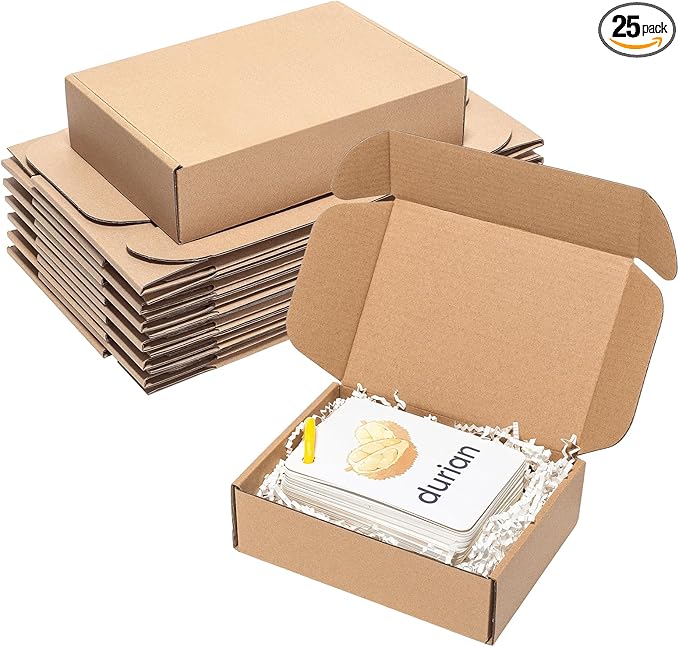 Shipping Boxes 7x5x2" 25 Pack - Brown Corrugated Cardboard Box Mailing for Small Business, Kraft Medium Literature Mailer Packaging Supplies