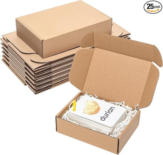 Shipping Boxes 7x5x2" 25 Pack - Brown Corrugated Cardboard Box Mailing for Small Business, Kraft Medium Literature Mailer Packaging Supplies