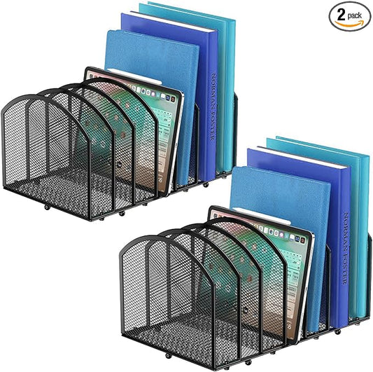2 Pack Desk File Organizer, 7-Section Upright Mesh Desktop Organizer File Sorter Office Organization Letter Holder, Vertical Desktop File Holder for Office Home, Black