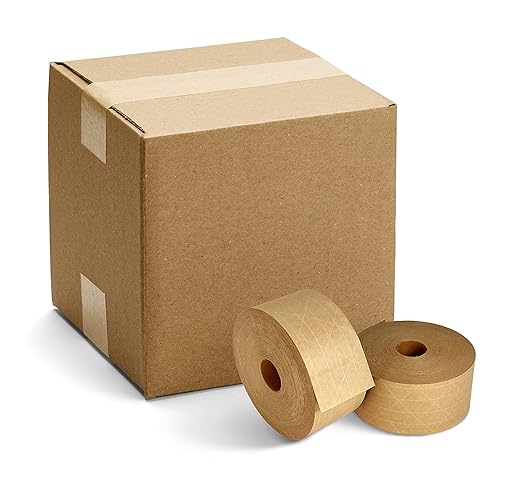 APQ Pack of 8 Reinforced Water Activated Tapes 3" x 375'. Gummed Tape for Corrugated Cartons. Kraft Box Tape with Permanent Adhesion. Paper Tape for Packaging, Shipping, Mailing, Moving.
