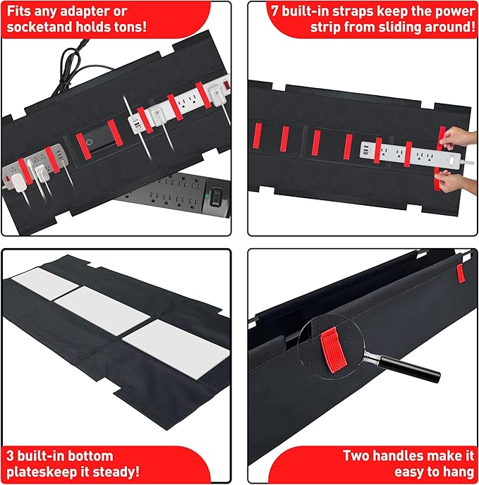 Under Desk Cable Management,No Drill 36",cord organizer,with Silicone Pads (No Scratch!)16 Cable Ties,Washable PE Honeycomb Base,Clamp/Screw Mount-Fits Any Desk 0-2.1",No Stinky Cardboard! Black