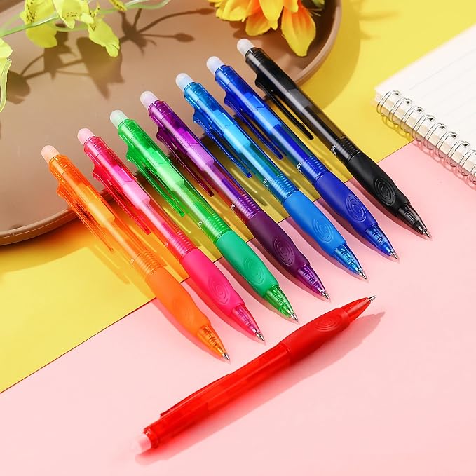 USUAL Retractable Erasable Pens 12 Colored Erasable Gel Pen 0.5mm Erasable Gel Pens Black Make Mistakes Disappear Smooth Writing Pen Office Back-to-School Supplies (12 Colors)