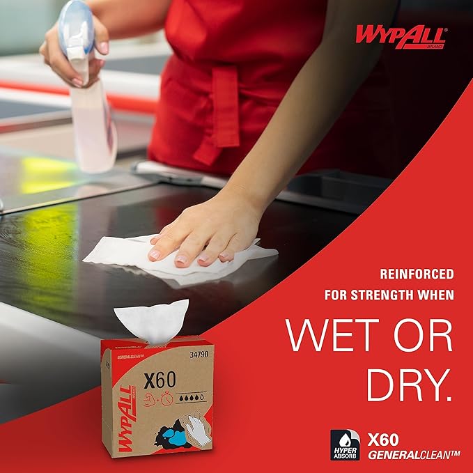 WypAll GeneralClean X60 Cloths Multi-Task Cleaning Wipes (34790), Pop-Up Box, Strong and Absorbent Towels, White (10 Boxes of 118 Sheets, 1,180 Sheet Total)