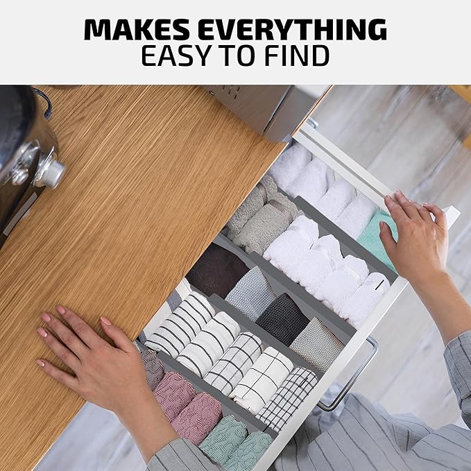 Bambüsi 4 Pack Drawer Dividers - 2.6" High, 16-22" Adjustable Bamboo Drawer Organizers for Clothes, Expandable Dresser Separators in Bedroom/Bathroom/Kitchen/Office Organization and Storage (Grey)