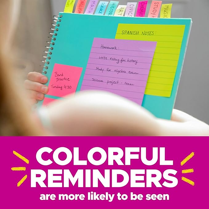 Post-it Super Sticky Notes, 5 Sticky Note Pads, 3 x 3 in., School Supplies, Office Products, Sticky Notes for Vertical Surfaces, Monitors, Walls and Windows, Tropical Pink