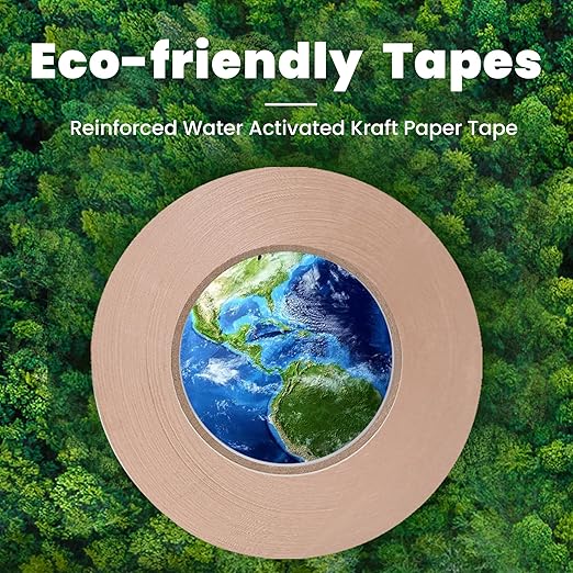 TAPEBEAR Water Activated Tape, Fiber Reinforced Gummed Tape 2inch x 165ft, Eco-Friendly Kraft Paper Tape Biodegradable Brown Packing Tape for Security Sealing, 24Rolls