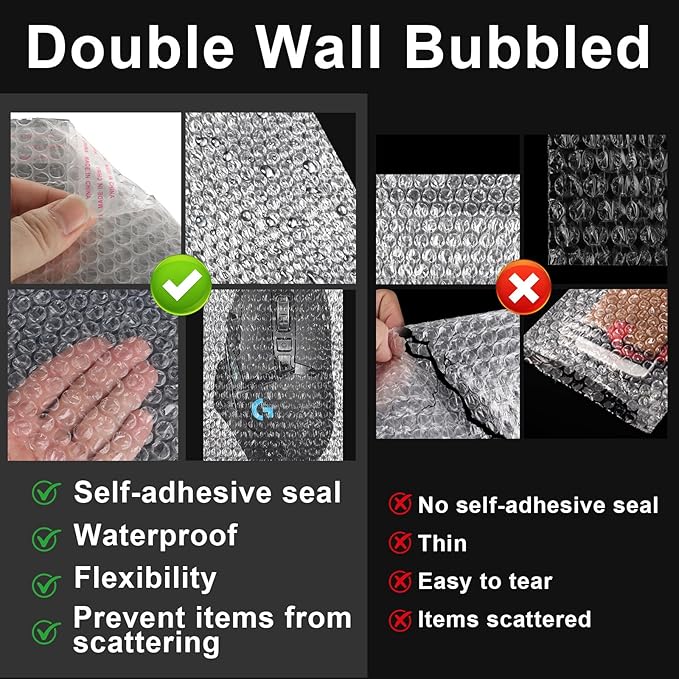 300PCS Bubble Out Bags Pouches, 4"x 6" Self-Seal Bubble Pouches Bags, Clear Double Walled Cushioning Bags Bubble Bags for Small Busines, Packing, Shipping, Mailing and Storage