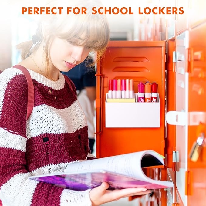 BEYGORM Magnetic Dry Erase Marker Holder for Whiteboard,Non-slip Acrylic Magnet Pen Holder for Fridge Refrigerator,Locker Organizer for Work,Locker Accessories,Pencil Cup for Desk(White)