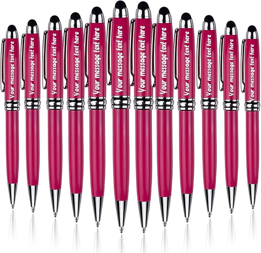 Yastar Personalized Ballpoint Pens with Stylus - with 12 Black Ink Refills Engraved your Name Or Message Pens for Executives, Teachers, and Students. Ideal Gift for Graduations, Promotions 12pcs/Pack