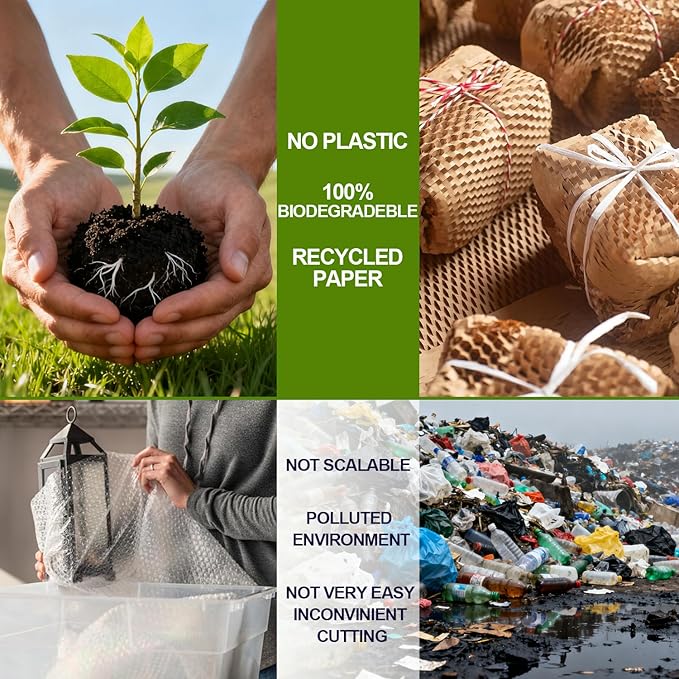 Honeycomb Packing Paper,12" W x 200' L Bubble Cushioning Wrap for Packing Moving,Products & Gifts Wrapping Paper,Recyclable and Biodegradable Shipping Packing Materials with 20 Fragile Sticker Labels