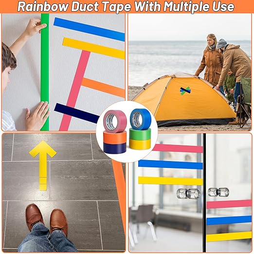 6 Pack Rainbow Colored Duct Tape Bulk, 2 Inch x 180 Yards Heavy Duty Color Duct Tape Rolls, No Residue,Waterproof & Tear by Hand,Great for Packaging, Arts & Crafts and DIY Projects