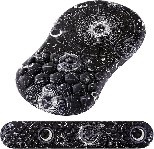 Mouse Pad Wrist Support, 2 in1 Keyboard Wrist Rest+ Ergonomic Mouse Pad, Non-Slip Wrist Rest for Computer Keyboard, Made Easy Typing & Relieve Wrist Pain(Sun Moon)