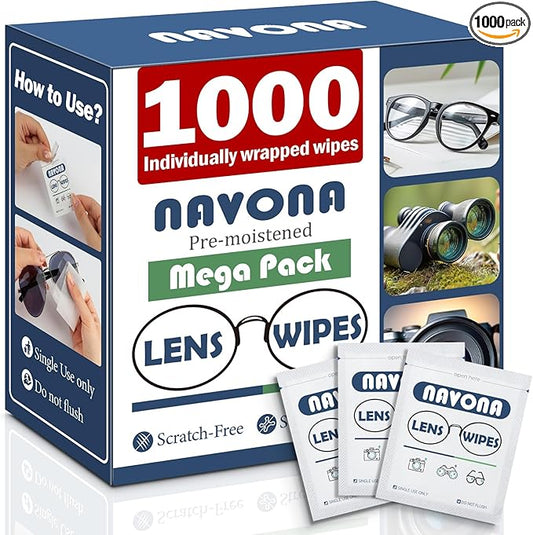 1000 Count Lens Wipes for Eyeglasses – Pre-Moistened, Individually Wrapped Eyeglass Cleaning Wipes – Scratch-Free, Streak-Free Glasses Cleaner Wipes for Sunglasses & Camera Lens – Bulk Pack