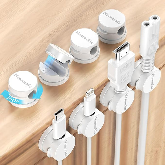 8 Pack Magnetic Cord Organizer [Locking Cable Rotatable] Cable Clips, Nearockle Upgraded Strong Magnetic Cord Holder, Adhesive Wire Keeper Cable Management for Desk,Car,Nightstand,Office,Home(White)
