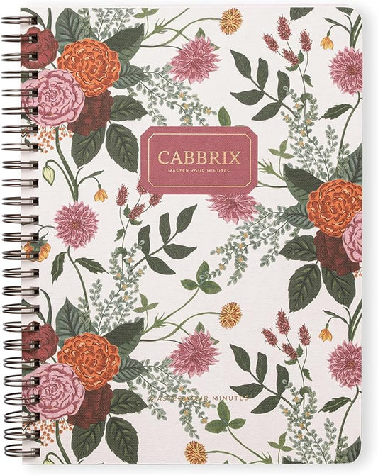 Cabbrix Spiral Notebook, 160 Ruled Pages 8.5" x 6.25" Journal, Inner Storage Pocket Folders with Customized Sticky Notes, Double-Spiral Binding, Cloth Patterned Special Paper Front & Back Cover (Marigold)